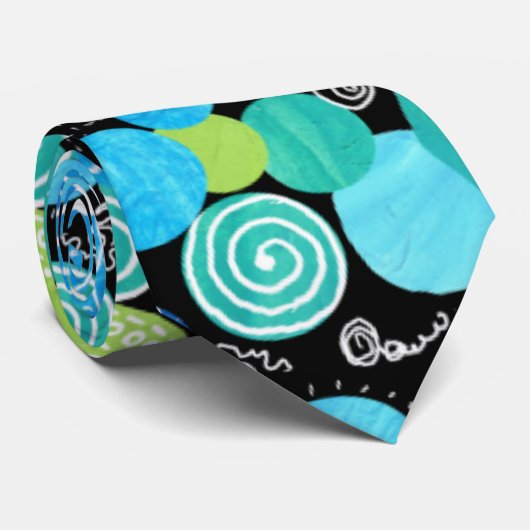 Chic Necktie: Quirky Blue Moons Pattern op Black Stropdas (Opgerold)