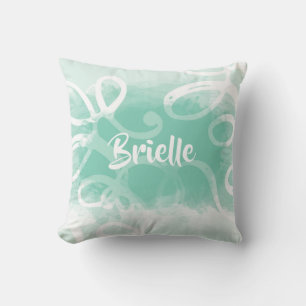 Chic Neo Mint Green Waterverf zwaait met naam Kussen