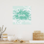 Chic Neo Mint Green Waterverf zwaait met naam Poster (Keuken)