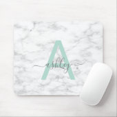 Chic Neo Mint White Marble Script Name Monogram Muismat (Met muis)