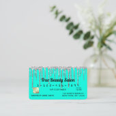 Chic Neon Aqua Silver Glitter Drips Credit Visitekaartje (Staand voorkant)