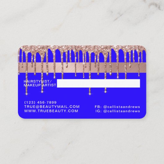 Chic Neon Blue Roos Gold Glitter Drupt Krediet Visitekaartje (Achterkant)