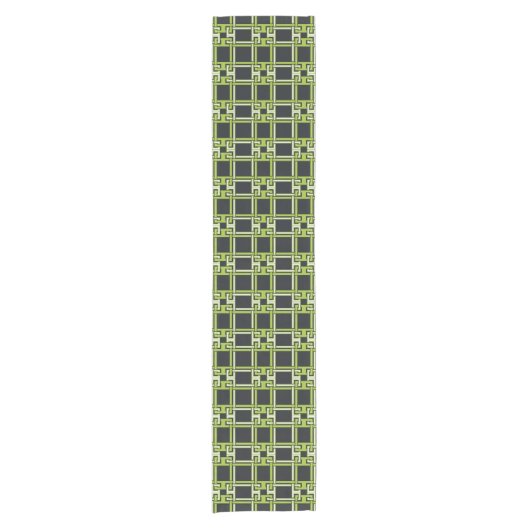 Chic Neon Citrus Green Black Pattern Korte Tafelloper (Voorkant)