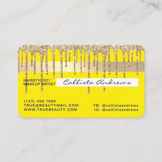 Chic Neon Geel Goud Glitter Drupt Krediet Visitekaartje (Achterkant)