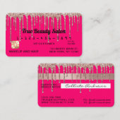 Chic Neon Pink Rose Gold Glitter Druppelt Krediet Visitekaartje (Voorkant / Achterkant)