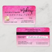 Chic Neon Pink Sequin Glitter Credit Kaart Make-up Visitekaartje (Voorkant / Achterkant)