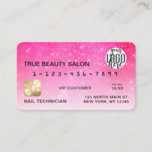 Chic Neon Pink Sequin Glitter Creditcard Logo Visitekaartje