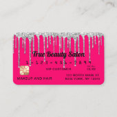 Chic Neon Pink Silver Glitter Drips Credit Visitekaartje (Voorkant)