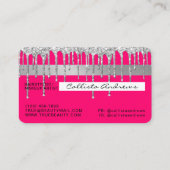 Chic Neon Pink Silver Glitter Drips Credit Visitekaartje (Achterkant)