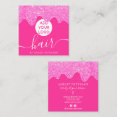 Chic neon roze glitter druppelt de logo van het bl vierkante visitekaartje (Voorkant / Achterkant)