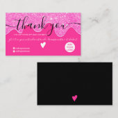 Chic neon roze glitter druppelt in een blauwe volg visitekaartje (Voorkant / Achterkant)