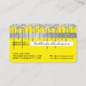 Chic Neon Yellow Silver Glitter Drips Credit Visitekaartje (Achterkant)