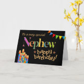 Chic Nephew Kaarsen en Bunting op Black Birthday Kaart (Gele Bloem)