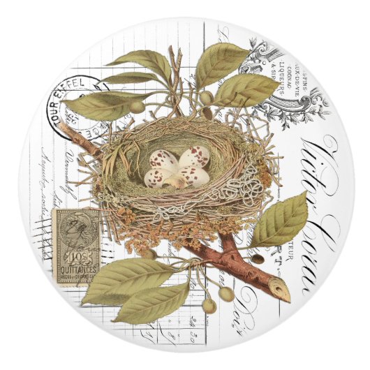 Chic  Nest & Egg French Script Knob Keramische Knop (Voorkant)