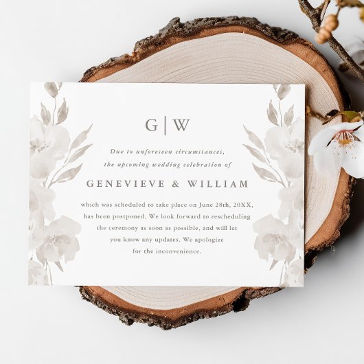 Chic neutraal bloemenmotief voor uitstel bruiloft