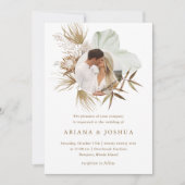 Chic Neutral Boho Wreatfoto Wedding Kaart (Voorkant)