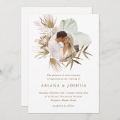 Chic Neutral Boho Wreatfoto Wedding Kaart (Voorkant / Achterkant)