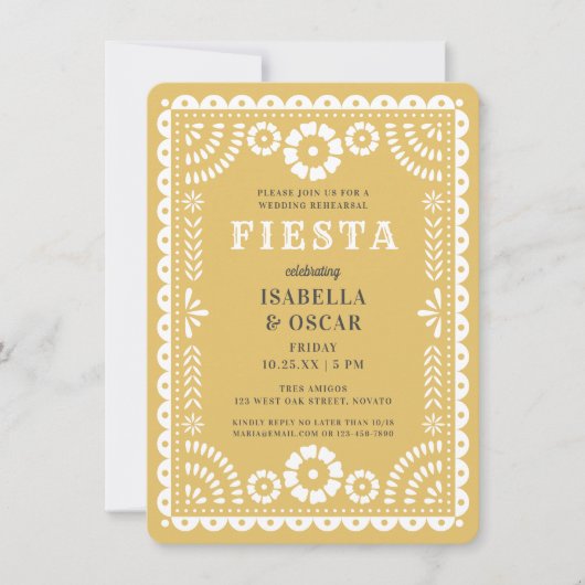 Chic Neutral Papel Picado Wedding Rehearsal Dinner Kaart (Voorkant)