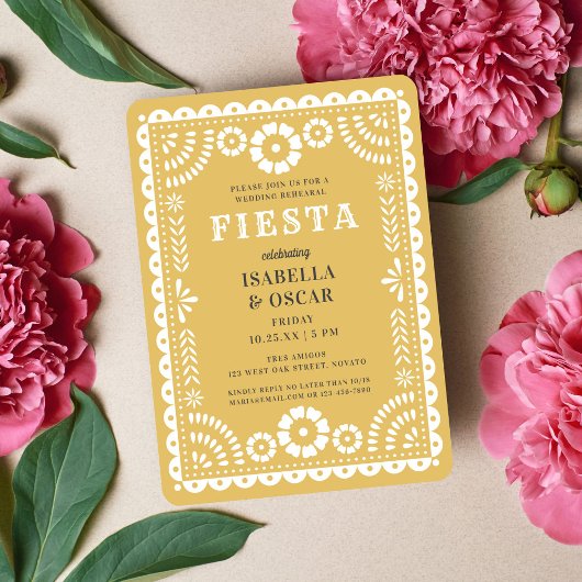 Chic Neutral Papel Picado Wedding Rehearsal Dinner Kaart