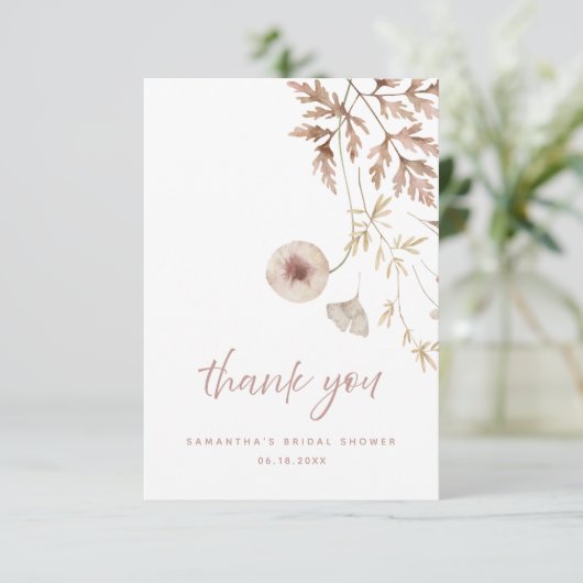 Chic Neutral Pink Botanical Floral Vrijgezellenfee Bedankkaart (Staand voorkant)