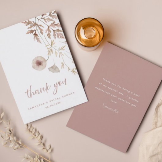 Chic Neutral Pink Botanical Floral Vrijgezellenfee Bedankkaart