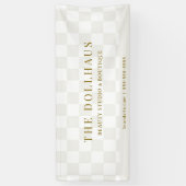 Chic Neutral Tan Checkered Shop Name Spandoek (Verticaal)
