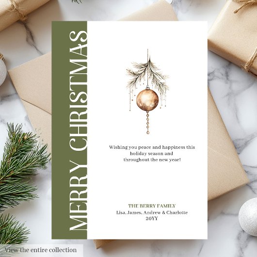 Chic neutral tones Christmas bauble greeting card Feestdagenkaart