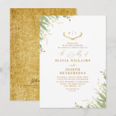 Chic Neutral Waterverf Floral Wedding Gold Foil Kaart (Voorkant / Achterkant)