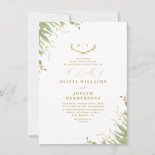 Chic Neutral Waterverf Floral Wedding Gold Foil Kaart (Voorkant)