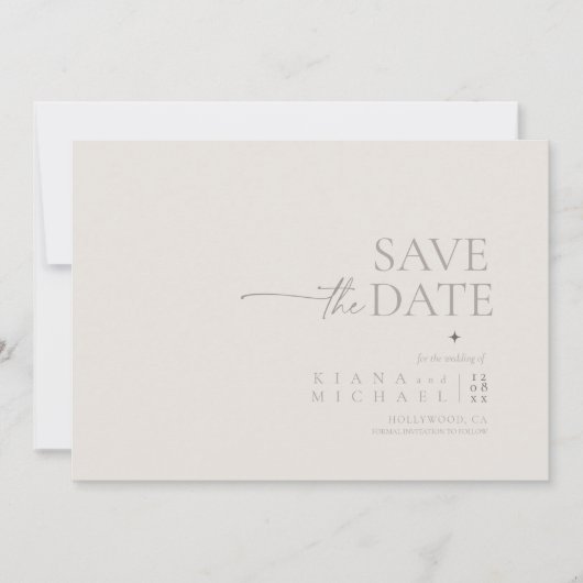 Chic Neutrals Bruiloft Bone Wit ID1020 Save The Date (Voorkant)