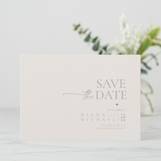 Chic Neutrals Bruiloft Bone Wit ID1020 Save The Date (Staand voorkant)