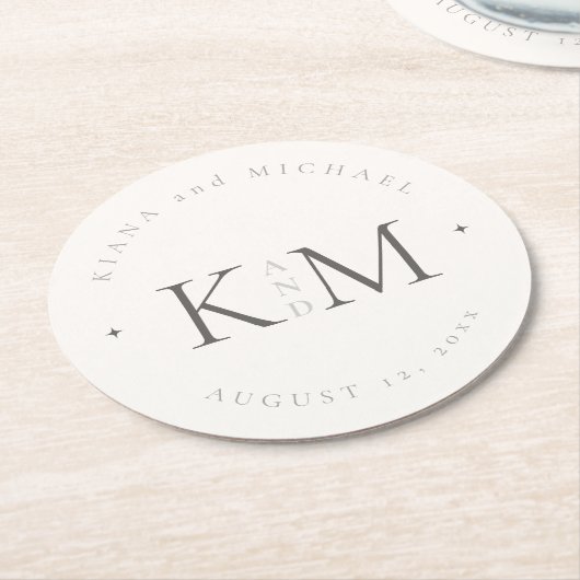 Chic Neutrals Bruiloft Initialen Ivoor ID1020 Ronde Kartonnen Onderzetter (Gebogen)