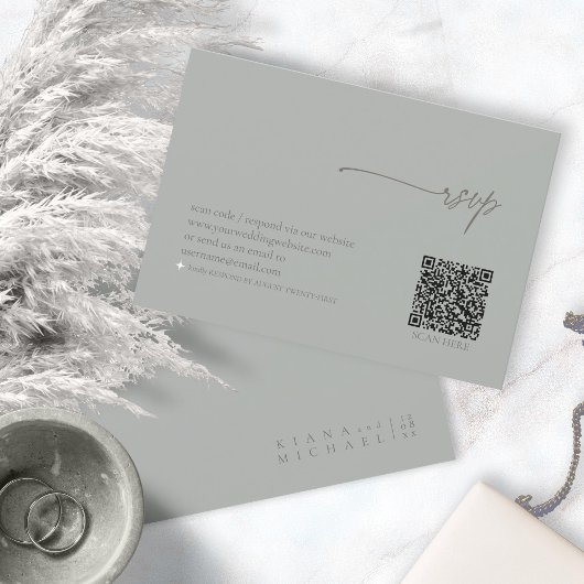Chic Neutrals Huwelijk QR Code Sage Grijs ID1020 RSVP Kaartje