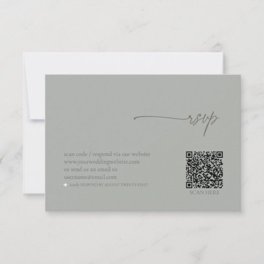 Chic Neutrals Huwelijk QR Code Sage Grijs ID1020 RSVP Kaartje (Voorkant)