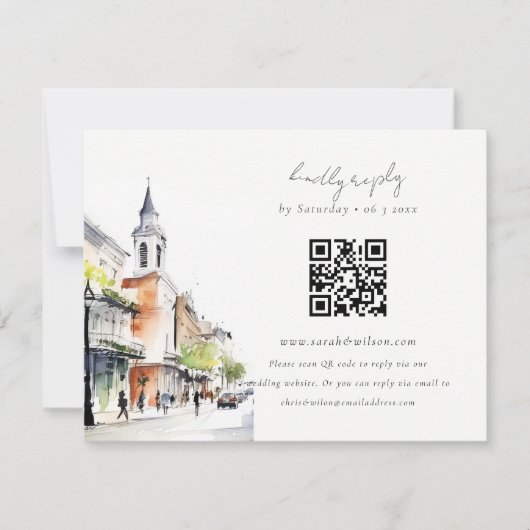 Chic New Orleans Louisiana QR Code Wedding RSVP Kaartje (Voorkant)