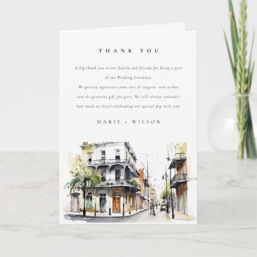 Chic New Orleans Louisiana Waterverf bruiloft Bedankkaart (Voorkant)