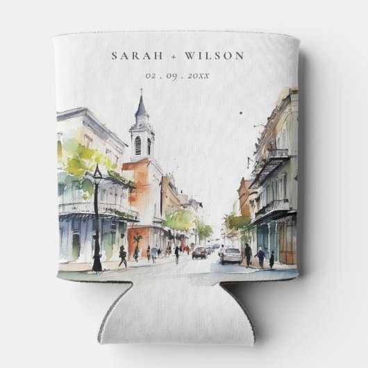 Chic New Orleans Louisiana Waterverf bruiloft Blikjeskoeler (Achterkant)