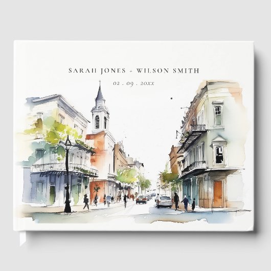 Chic New Orleans Louisiana Waterverf bruiloft Gastenboek (Voorkant)