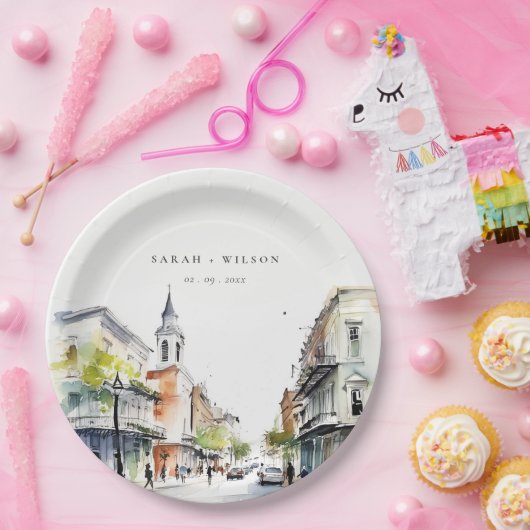 Chic New Orleans Louisiana Waterverf bruiloft Papieren Bordje (Feest)