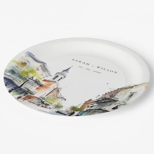 Chic New Orleans Louisiana Waterverf bruiloft Papieren Bordje (Gekanteld)