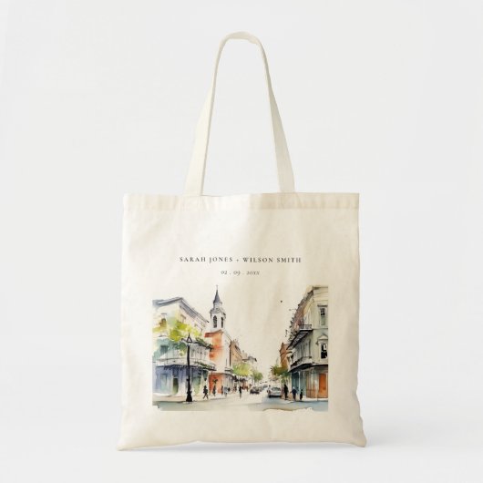 Chic New Orleans Louisiana Waterverf bruiloft Tote Bag (Voorkant)
