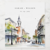Chic New Orleans Louisiana Waterverf bruiloft Wijn Etiket (Enkel label)