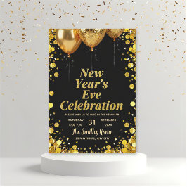Chic New Year' Eve Party Gold Glitter Black  Kaart