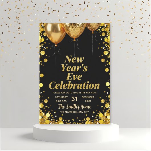 Chic New Year' Eve Party Gold Glitter Black  Kaart