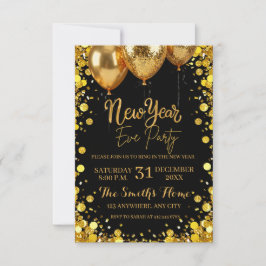 Chic New Year' Eve Party Gold Glitter Black  Kaart