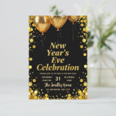 Chic New Year' Eve Party Gold Glitter Black  Kaart (Staand voorkant)