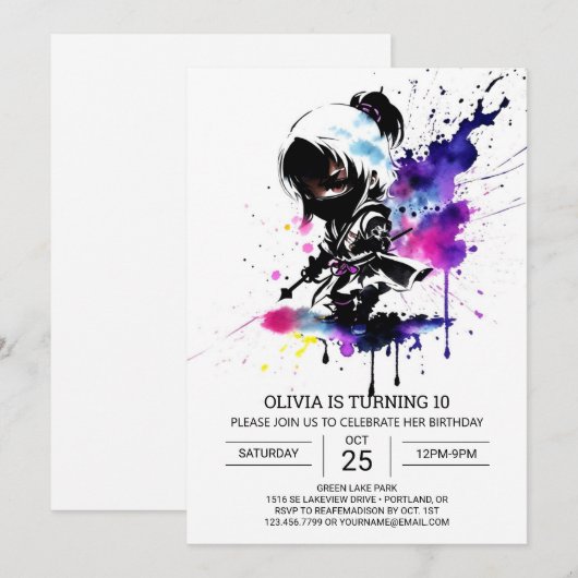 Chic Ninja Custom Meisje Verjaardag Kaart (Voorkant / Achterkant)