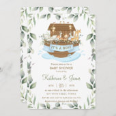 Chic Noah's Ark Animals Greenery Boy Baby shower Kaart (Voorkant / Achterkant)