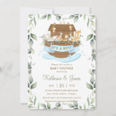 Chic Noah's Ark Animals Greenery Boy Baby shower Kaart (Voorkant)