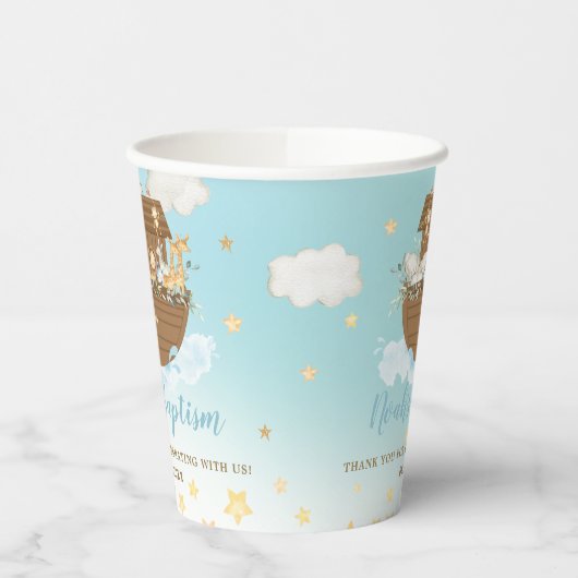 Chic Noah's Ark Blue Baby shower Baptism Birthday Papieren Bekers (Links)